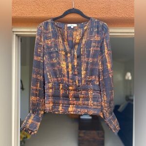 Sam Edelman Long Sleeve Stylish Blouse | Black and Brown V-Neck | Size S